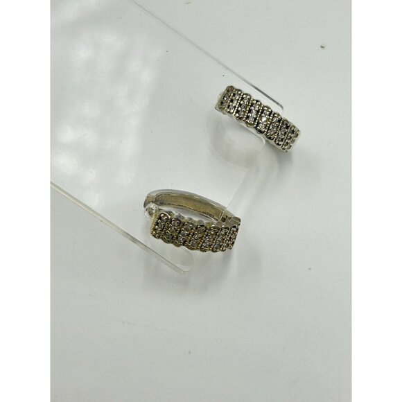 Gold Over Sterling Silver Hoop Earrings with CZ Stones Diameter - Picture 3 of 6